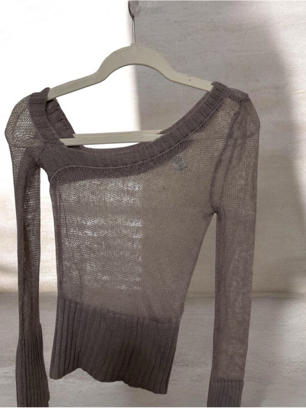 BDG Taupe Off-the-Shoulder Sheer Knit Sweater